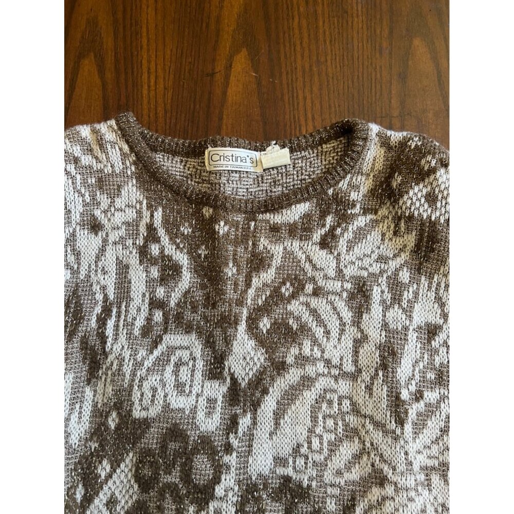 Vintage 80's Cristina's Brown Metallic Long Sleeve Sweater Size Medium - Picture 2 of 9